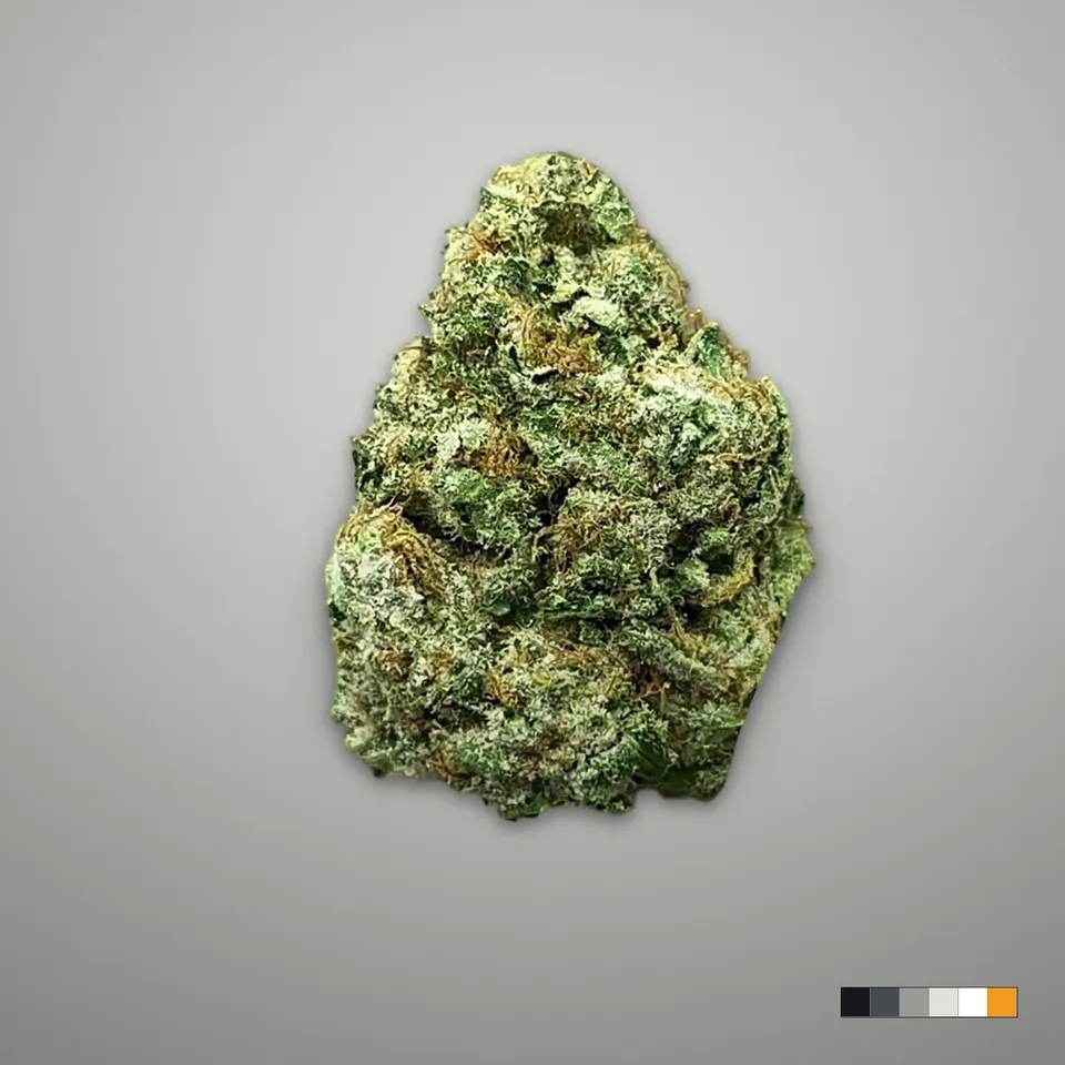 Caked Up Candy THCA flower, greenhouse, on a grey card