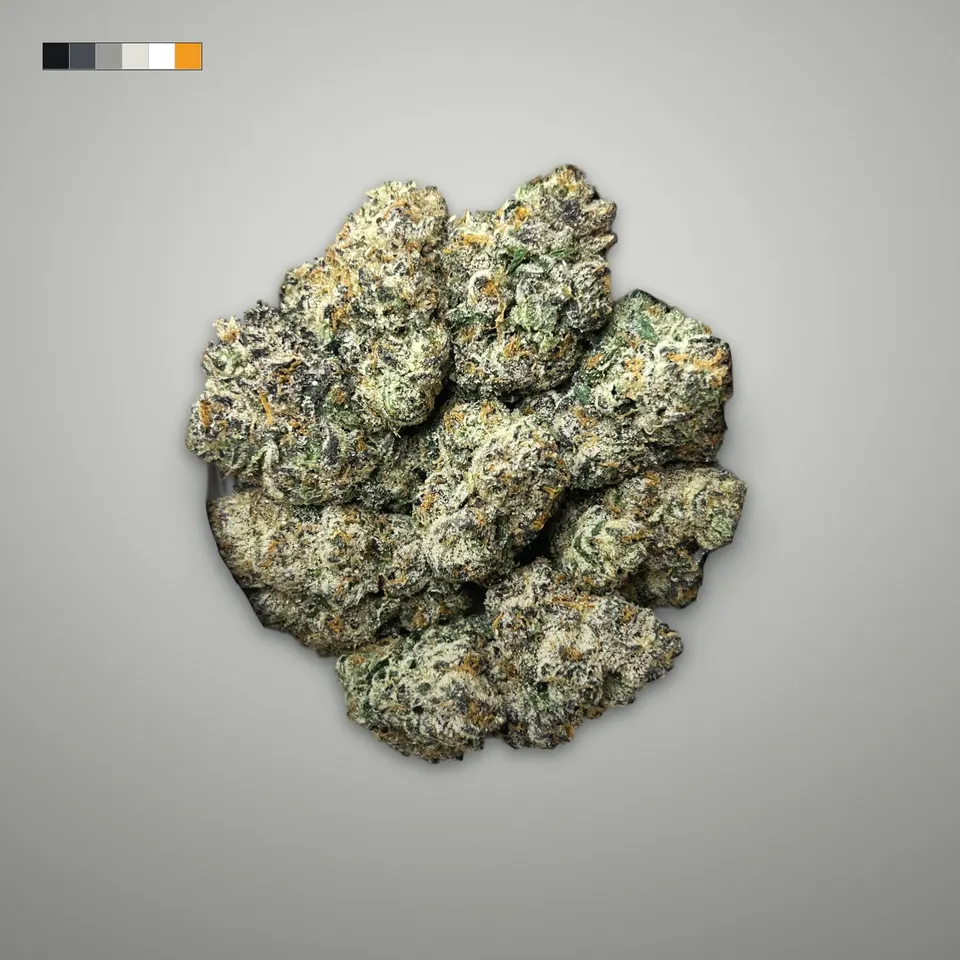 Cherry Slushie THCA flower, indoor, on a grey card, lot 2