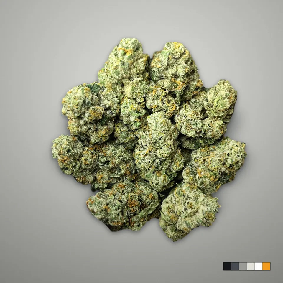 Cream Smoothie THCA flower, indoor, on a grey card, lot 2
