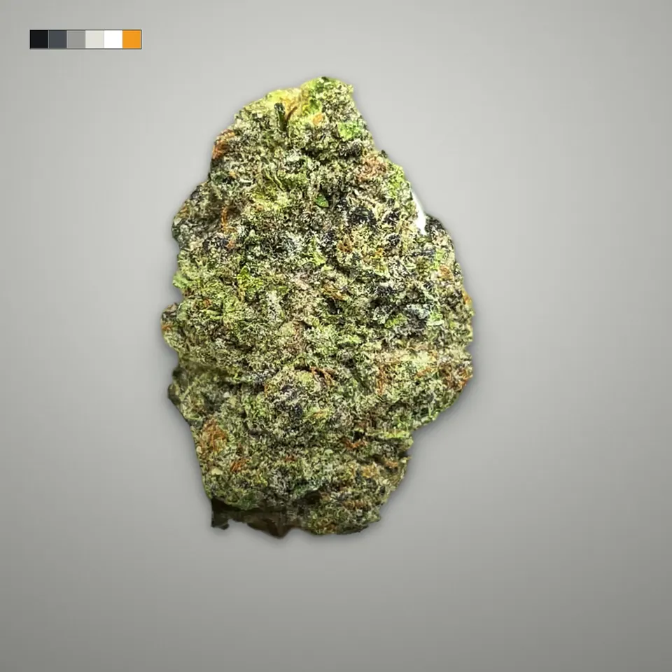 Cupcakez THCA flower, greenhouse, on a grey card