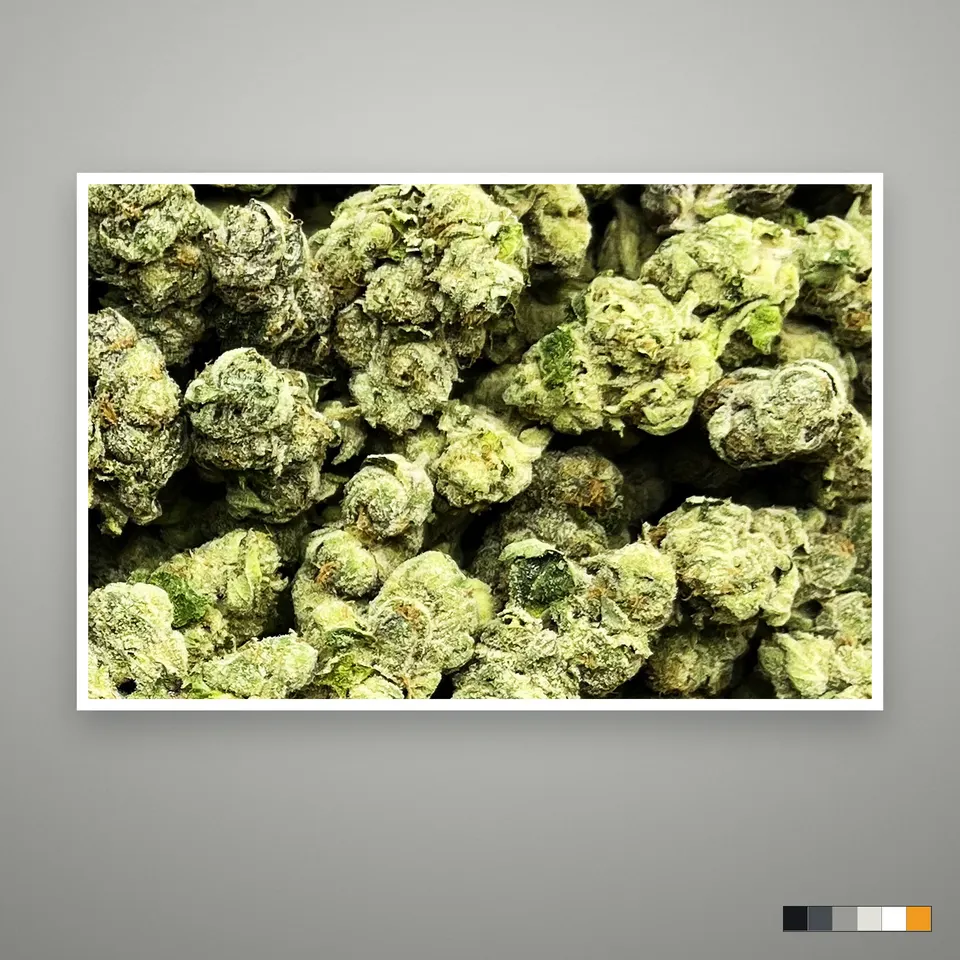 Gumbo Mintz THCA flower, indoor, the lot as it grades, print on a grey card
