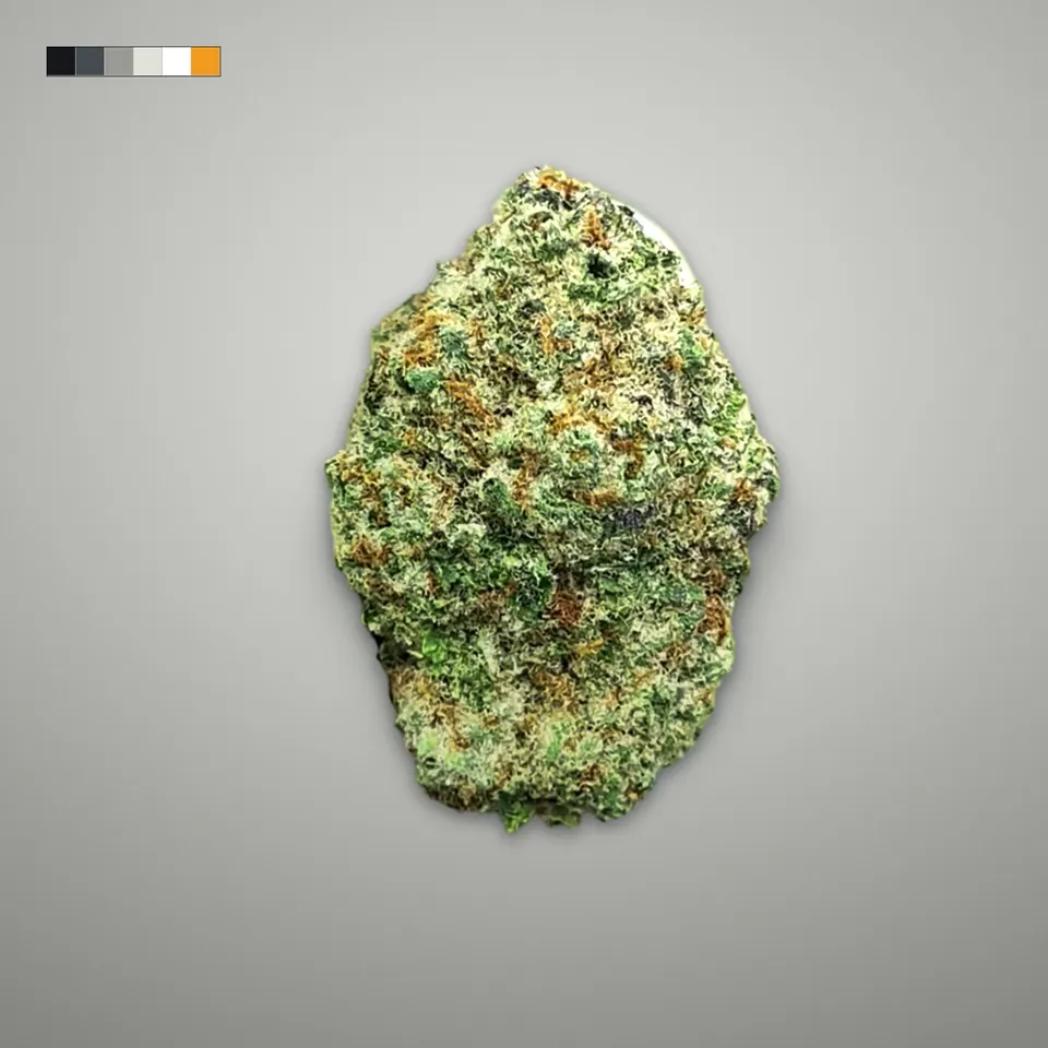 Illemonati THCA flower, light-dep, on a grey card
