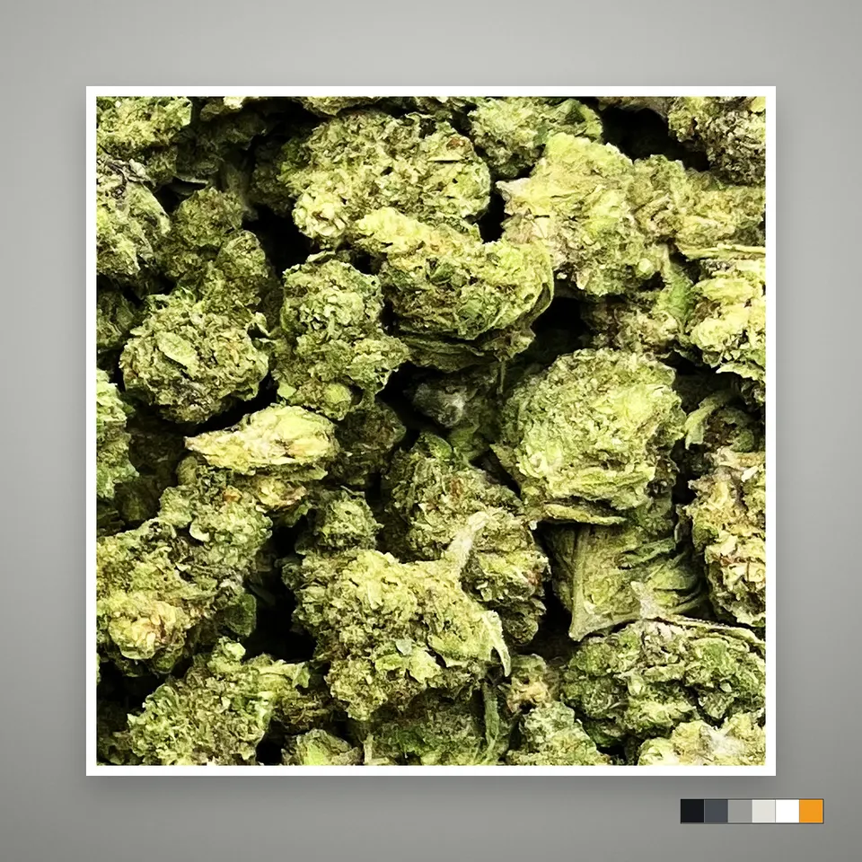 Jelly Roll THCA flower, smalls, on a grey card