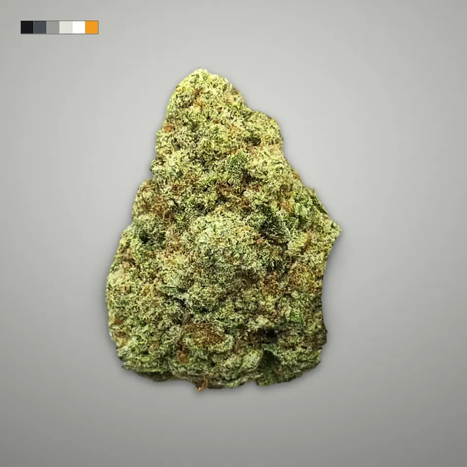 Papaya Punch THCA flower, greenhouse, on a grey card, lot 1