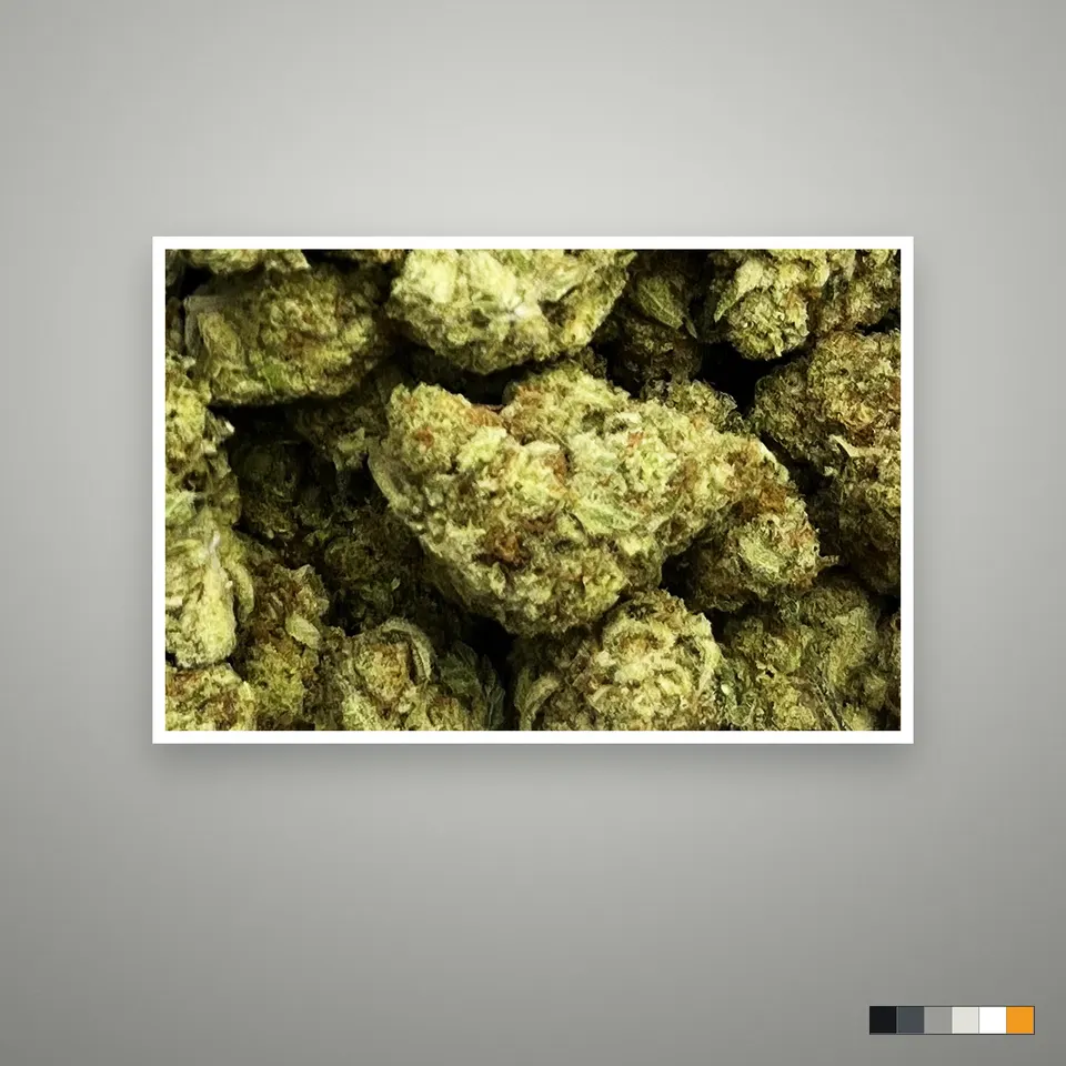 Papaya Punch THCA flower, greenhouse, the lot as it grades, print on a grey card, lot 1