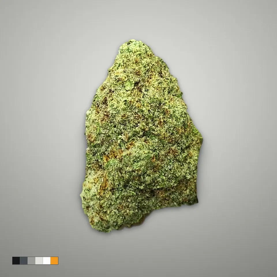 Papaya Punch THCA flower, greenhouse, on a grey card, lot 2