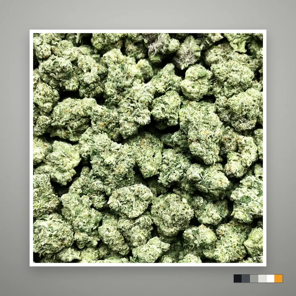 Spash THCA flower, indoor, on a grey card