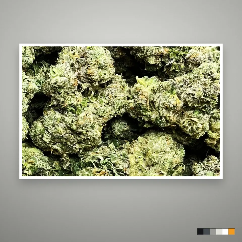 Toad Venom THCA flower, indoor, the lot as it grades, print on a grey card